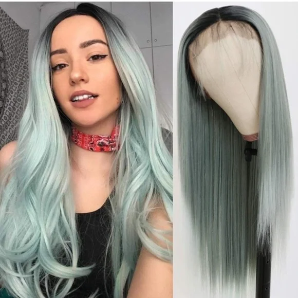 Ash Green Beauty Lace Front Wig HAIRCUBE Ash Blonde Lace Front Shoulder Length Bob Wig  main image 3